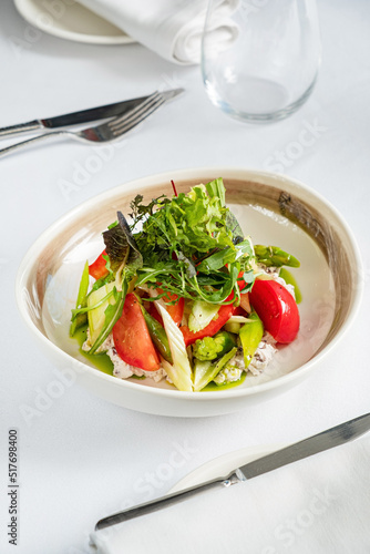 salad with asparagus and Kaymak