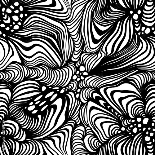 Linear pattern. Abstract pattern, wavy background. Monochrome stripes of black and white texture. Seamless pattern can be used for wallpaper, patterned fill, web page background, surface textures.
