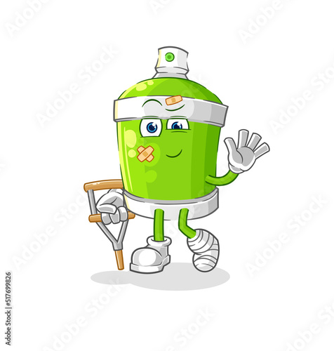 spray paint sick with limping stick. cartoon mascot vector