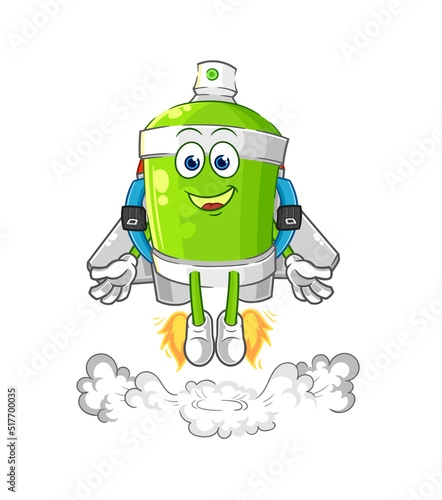 spray paint with jetpack mascot. cartoon vector