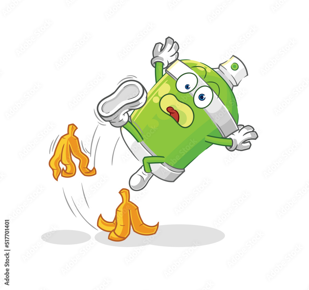 Obraz premium spray paint slipped on banana. cartoon mascot vector