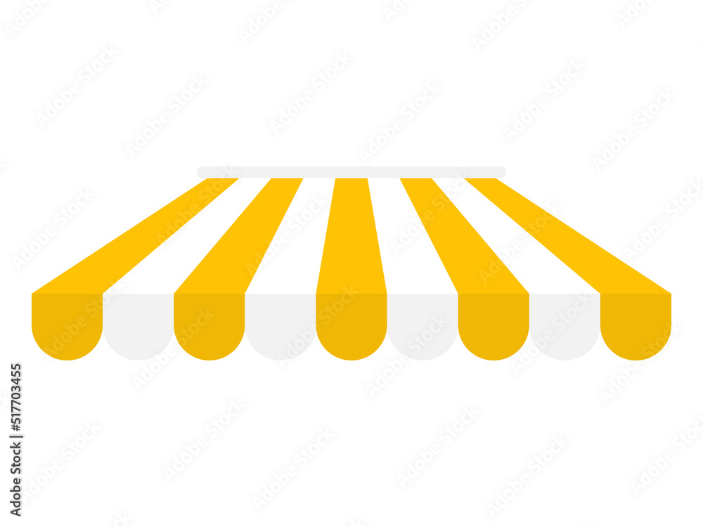 Shop stripe roof for market. Yellow canopy awning for shop. Street marketplace tent. Vector isolated on white. - obrazy, fototapety, plakaty 