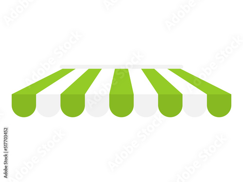Shop stripe roof for market. Green canopy awning for shop. Street marketplace tent. Vector isolated on white.
