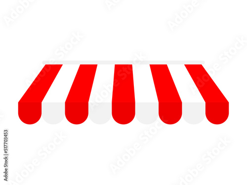 Shop stripe roof for market. Red canopy awning for shop. Street marketplace tent. Vector isolated on white.