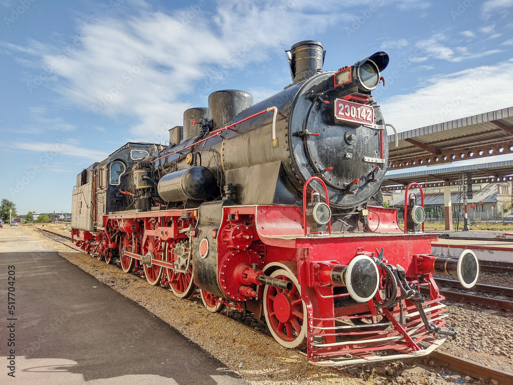 Naklejka premium old steam locomotive made in Romania in 1932. Exhibited in Oradea