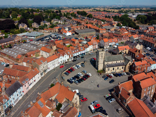 Aerial view of the market square in the market town of Malton in North Yorkshire in the northeast of England. photo