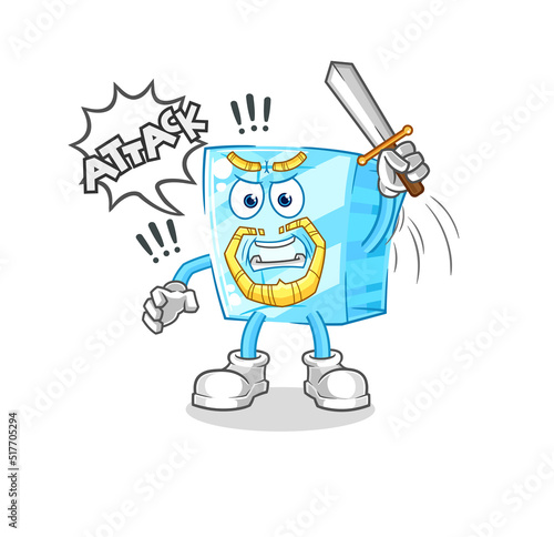 glass knights attack with sword. cartoon mascot vector