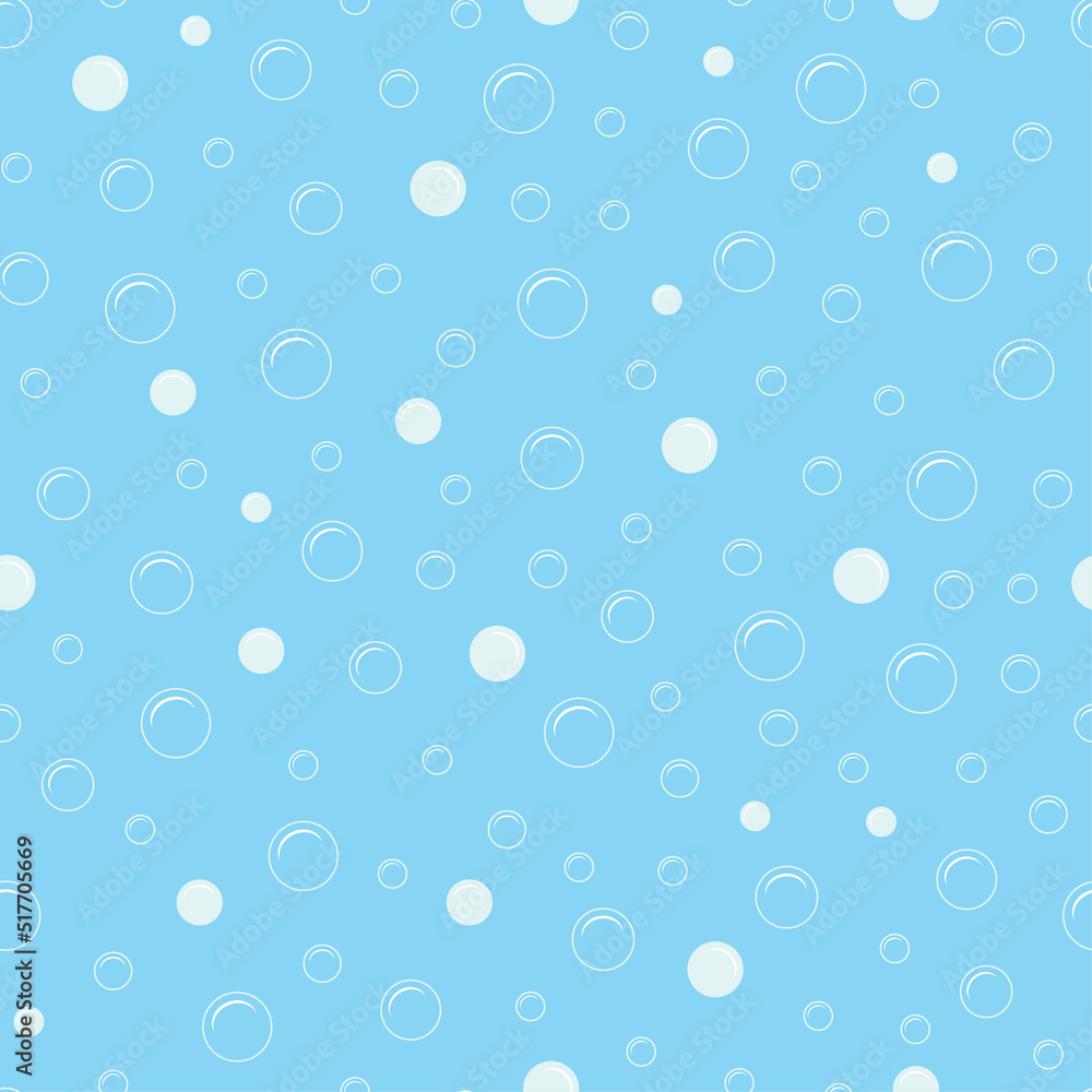 Seamless pattern with soap bubbles on blue background. Vector illustration