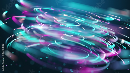 3D Abstract blue pink particle vortex design. Digital light glow particle tornado background. Seamless looping animation.