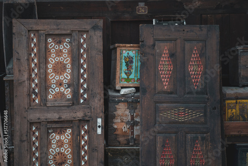 Old carved wooden doors at antique shop