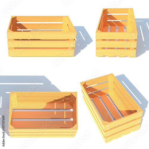 wooden box container 3d render illustration