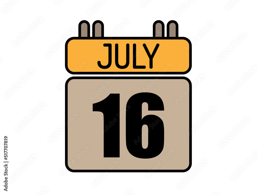 Day 16 July calendar icon. Calendar vector for July days isolated on white background. Day 16 July calendar icon. Calendar vector for July days isolated on white background.