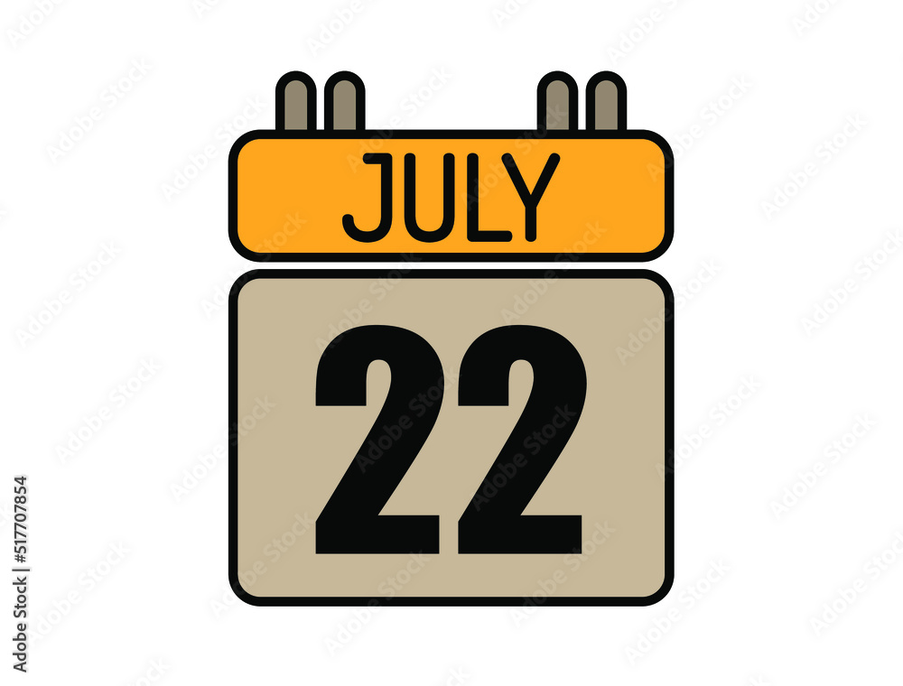 Day 22 July calendar icon. Calendar vector for July days isolated on white background. Day 22 July calendar icon. Calendar vector for July days isolated on white background.