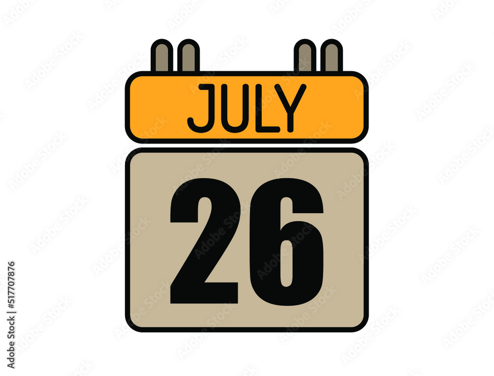 Day 26 July calendar icon. Calendar vector for July days isolated on white background. Day 26 July calendar icon. Calendar vector for July days isolated on white background.