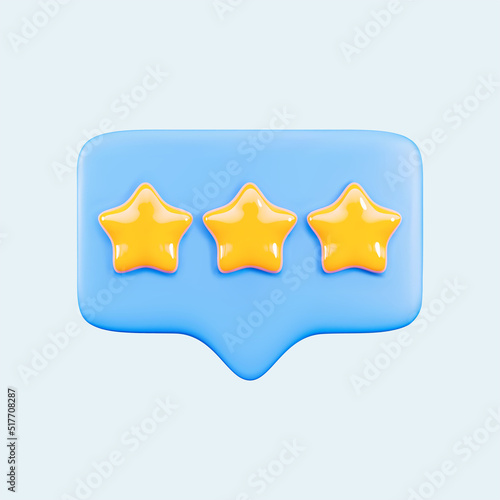 3D render speech bubble with stars minimal icon vector illustration. Customer feedback, review, or rating concept.