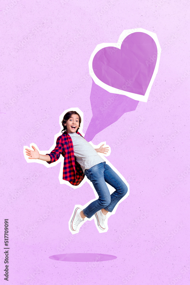 Creative 3d photo artwork graphics painting of small kid pink heart jumping out chest isolated drawing background Creative 3d photo artwork graphics painting of small kid pink heart jumping out chest isolated drawing background