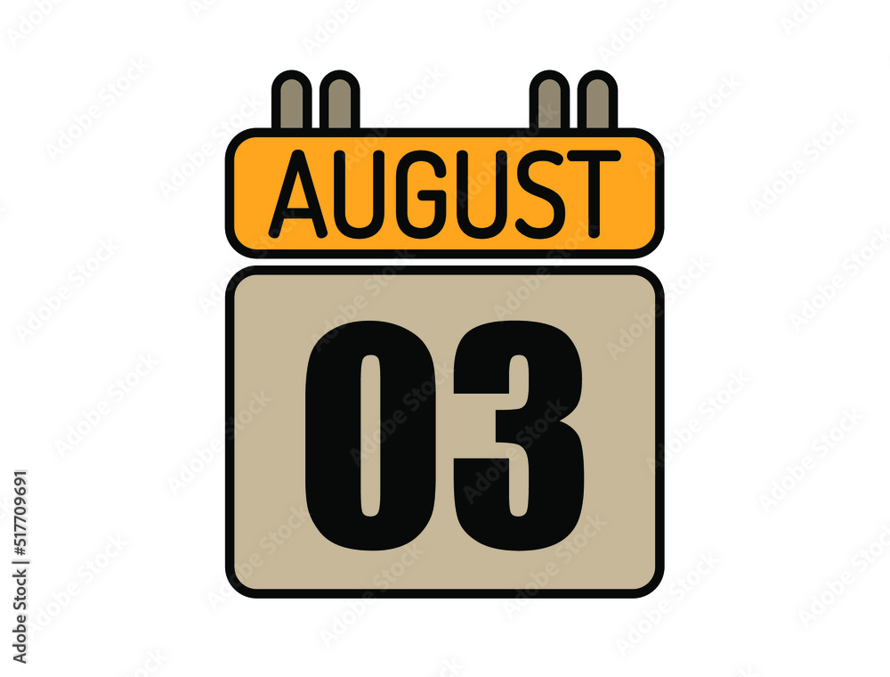 Day 3 August calendar icon. Calendar vector for August days isolated on white background. Day 3 August calendar icon. Calendar vector for August days isolated on white background.