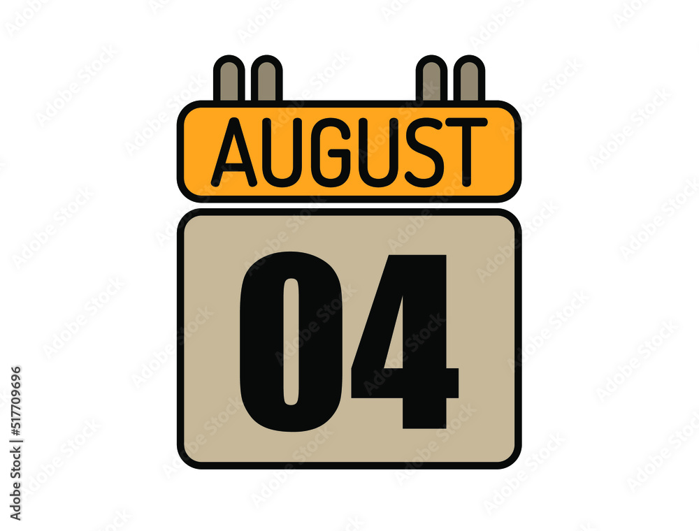 Day 4 August calendar icon. Calendar vector for August days isolated on white background. Day 4 August calendar icon. Calendar vector for August days isolated on white background.