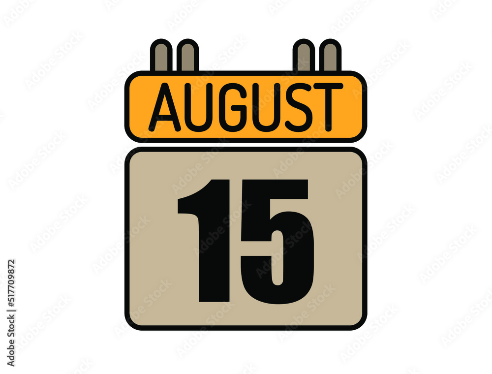 Day 15 August calendar icon. Calendar vector for August days isolated on white background. Day 15 August calendar icon. Calendar vector for August days isolated on white background.
