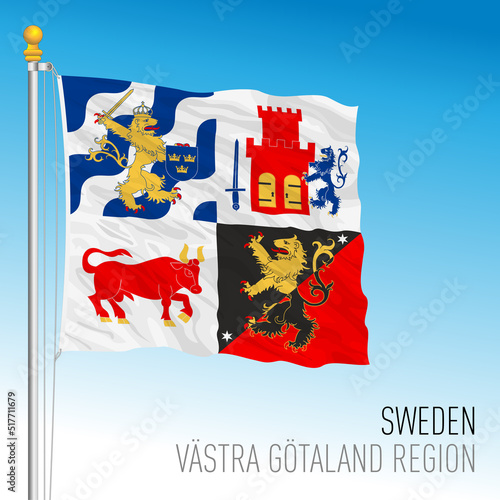 Vastra Gotaland county regional flag, Kingdom of Sweden, vector illustration photo