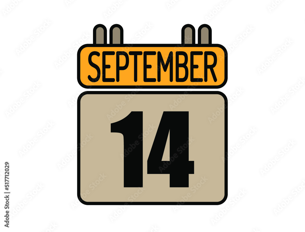 Day 14 September calendar icon. Calendar vector for September days isolated on white background.