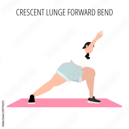 Crescent lunge forward bend pose yoga workout.