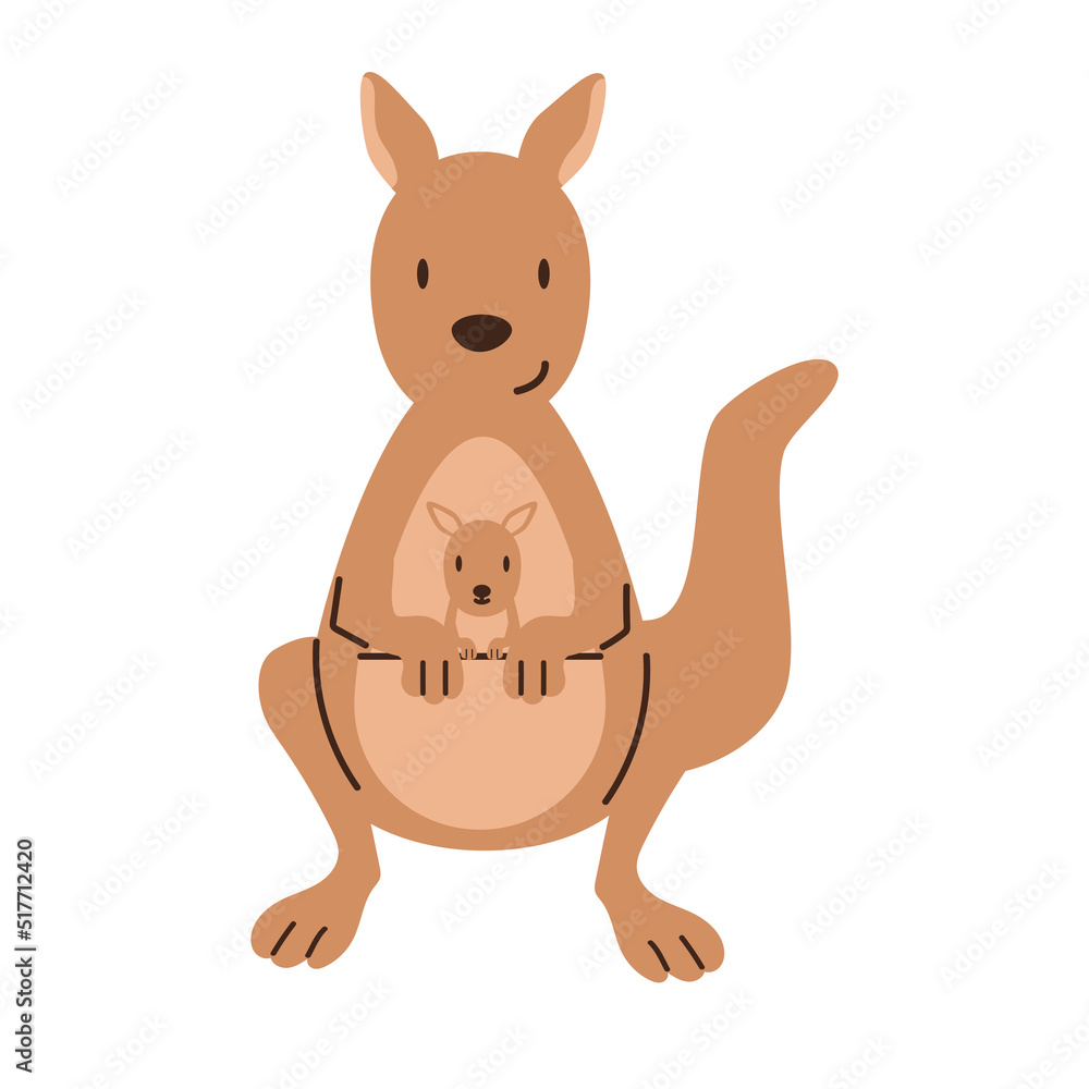 Obraz premium Cartoon kangaroo with her little cute baby