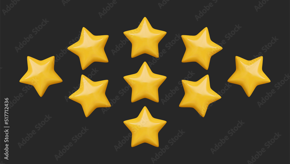 Glossy yellow rating stars on black background. Vector rank grade design. Glossy yellow rating stars on black background. Vector rank grade design.