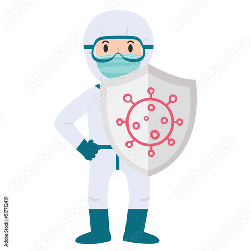 Biosafety worker With Shield cartoon for covid19