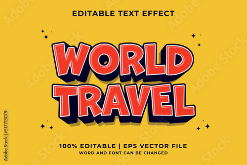3d World Travel Cartoon Editable Text Effect Premium Vector