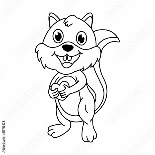 Coloring page cute squirrel vector illustration