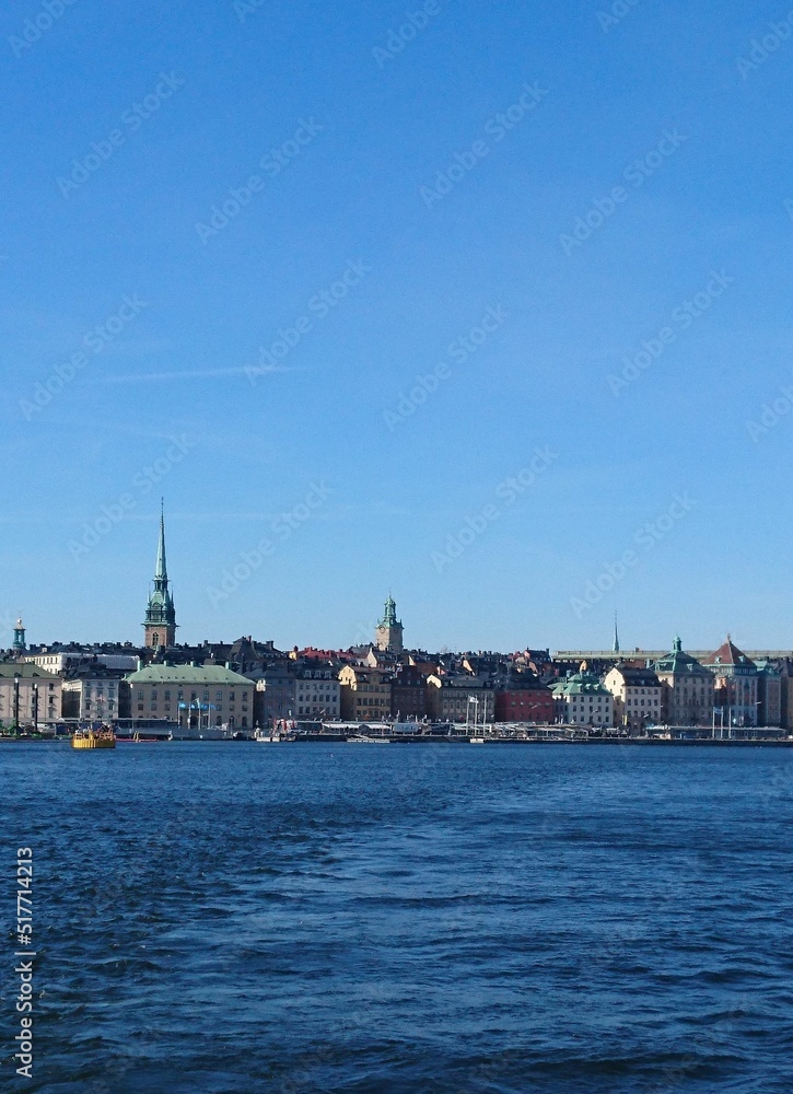 View of Stockholm from the water on a boat tour - Blick auf Stockholm bei einer Bootsrundfahrt vom Wasser aus