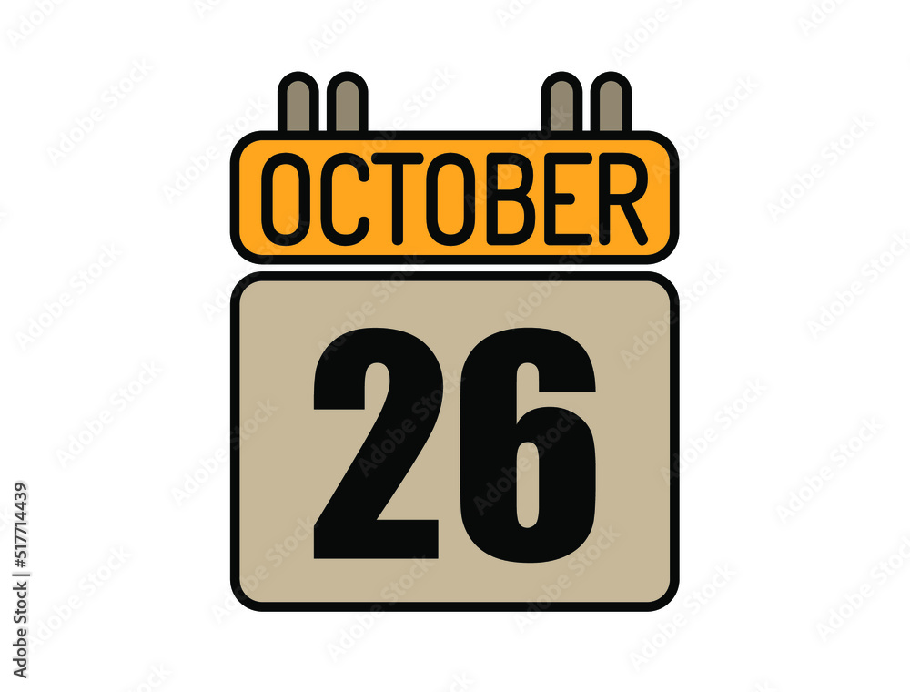Day 26 October calendar icon. Calendar vector for October days isolated on white background. Day 26 October calendar icon. Calendar vector for October days isolated on white background.