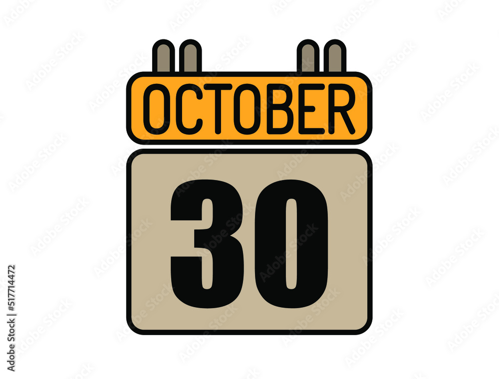 Day 30 October calendar icon. Calendar vector for October days isolated on white background. Day 30 October calendar icon. Calendar vector for October days isolated on white background.