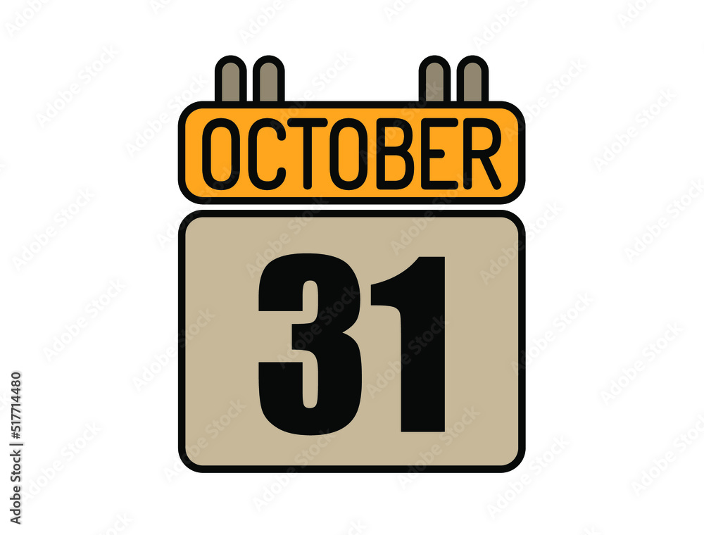 Day 31 October calendar icon. Calendar vector for October days isolated on white background. Day 31 October calendar icon. Calendar vector for October days isolated on white background.