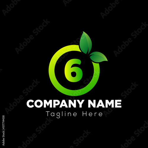 Eco Logo On Letter 6 Template. Eco On 6 Letter, Initial Eco, Leaf, Nature, Green Sign Concept