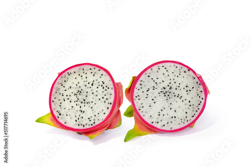 Dragon fruit, red-green peel fruit isolated on white background. It is a fruit that helps quench the heat. Quench your thirst well.