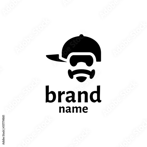 Stylish man logo design with hat and glasses. Flat and simple style logo