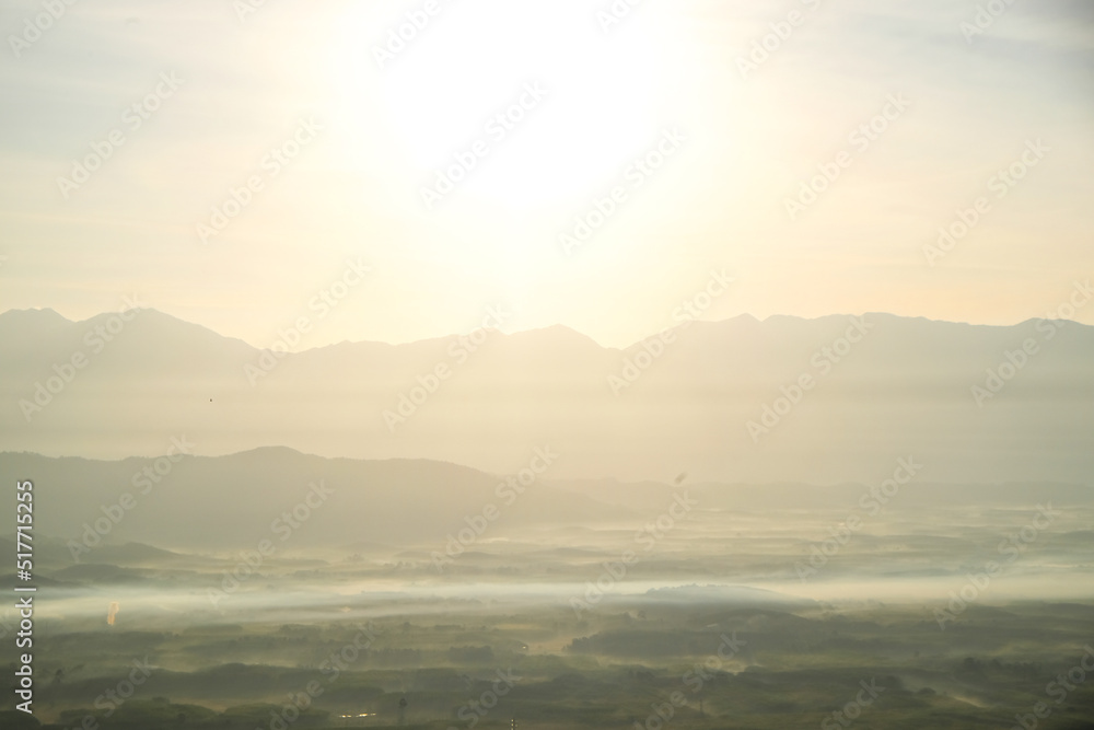 NAture landscape sunrise on mountain with fog