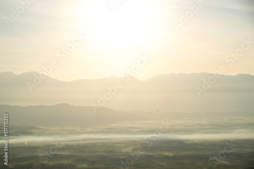 NAture landscape sunrise on mountain with fog