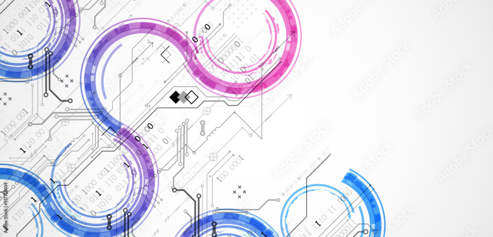 Fototapeta premium Abstract technology concept. Circuit board, high computer color background. Vector illustration with space for content, web - template, business tech presentation.