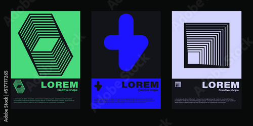Meta modern aesthetics of swiss design poster collection layout. Brutalist-inspired vector graphics template set featuring bold typography and abstract geometric shapes.Great for poster art and covers