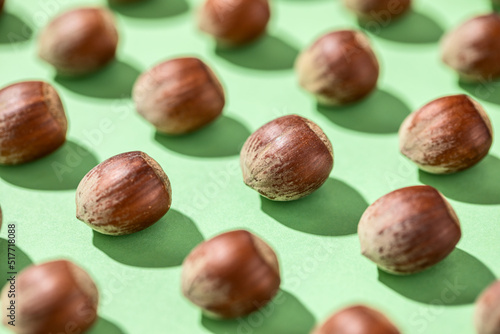 Pattern of raw shelled hazelnuts photo