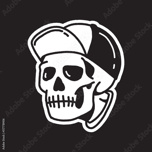 Baseball Cap Skull Stylish Illustration line art