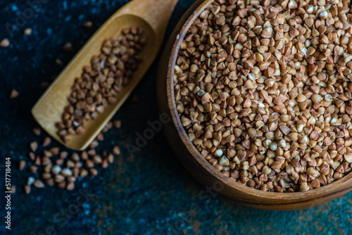 Bowl with organic dried buckwheat