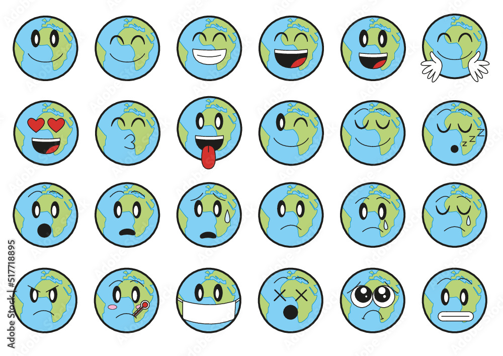 Emoji planète Terre - Contours et couleurs Stock Vector | Adobe Stock