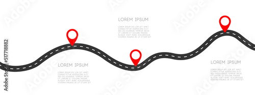 Road with gps pins three steps