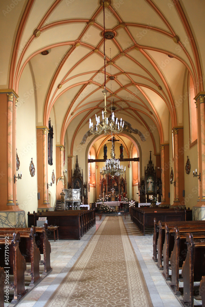 Interior of Catholic neo-gothic church of the Hodegetria of the Mother of God in Stryi, Lviv region, Ukraine
