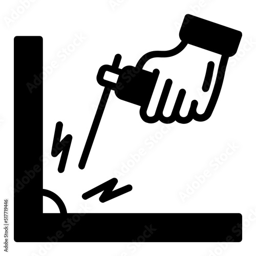 Electric welding gun for tight spaces Concept, Spark Weld Vector Icon Design, Arc welding equipment and Metal Work Symbol, Construction and Industrial manufacturing Sign, 