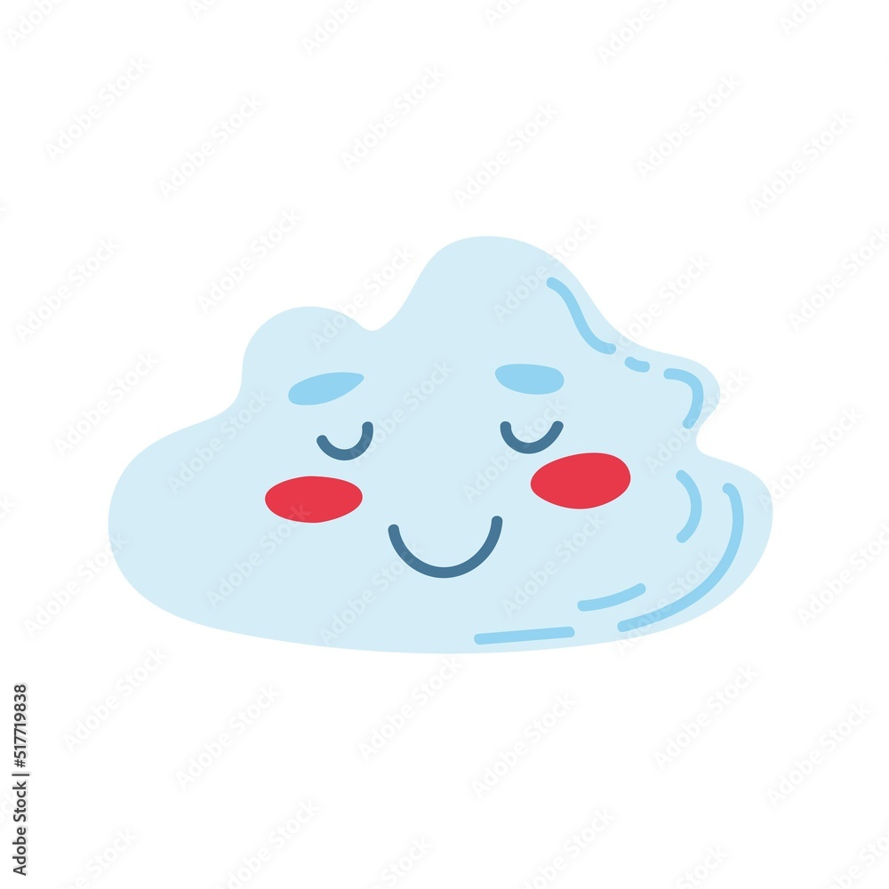A cloud with a face drawn in doodle style. Spring collection. Flat vector illustration A cloud with a face drawn in doodle style. Spring collection. Flat vector illustration